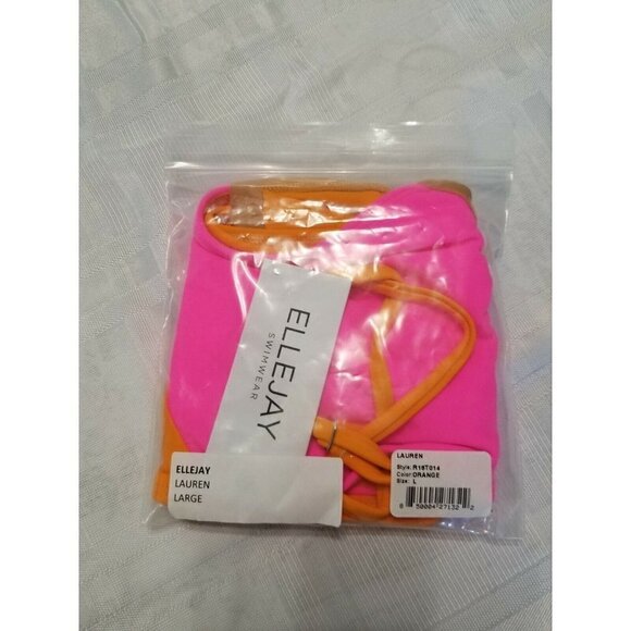 Ellejay Lauren Bikini Swim Top Neon Pink OrangeColorblock Size Large - Picture 3 of 5